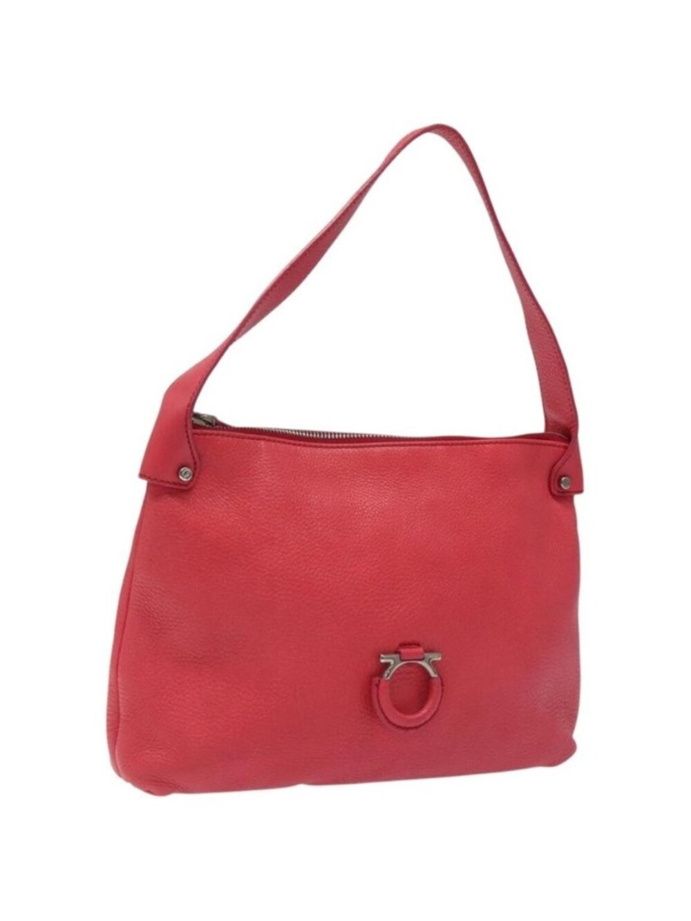 Authentic Salvatore Ferragamo Gancini Shoulder Bag Leather Pink Silver